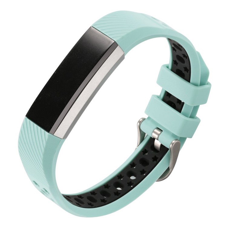 Dual-color Hollow-out Silicone Bracelet Watchband Strap for Fitbit Alta HR / Fitbit Alta - Cyan + Black-3