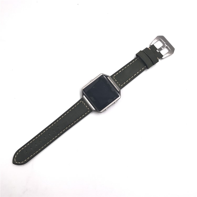 Crazy Horse Genuine Leather Watch Band with Classic Buckle for Fitbit Blaze - Blackish Green-3