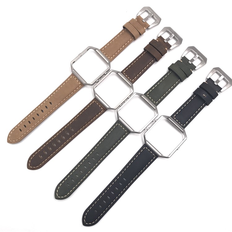 Crazy Horse Genuine Leather Watch Band Bracelet for Fitbit Blaze - Coffee-5
