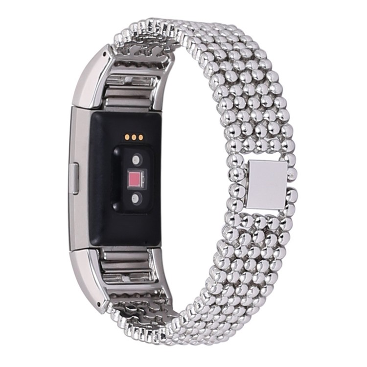 5 Beads Stainless Steel Watch Band Strap for Fitbit Charge 2 - Silver Color-2