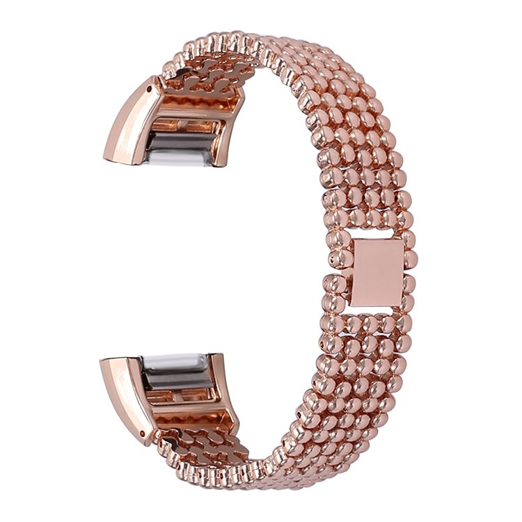 5 Beads Stainless Steel Watch Band Bracelet for Fitbit Charge 2 - Rose Gold Color-1