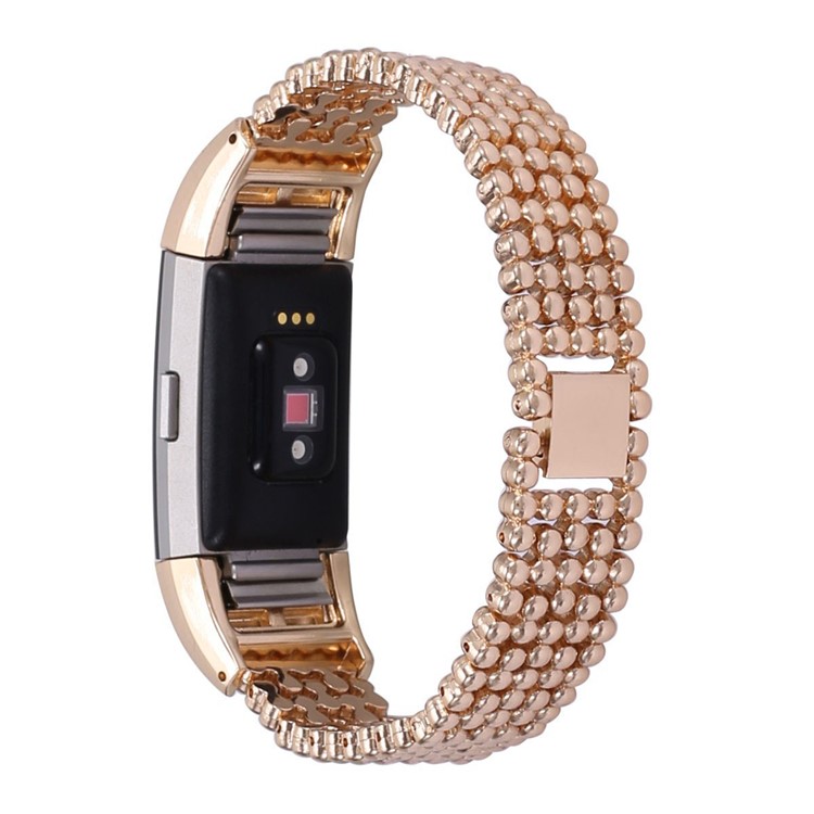 5 Beads Stainless Steel Watch Band Bracelet for Fitbit Charge 2 - Rose Gold Color-2