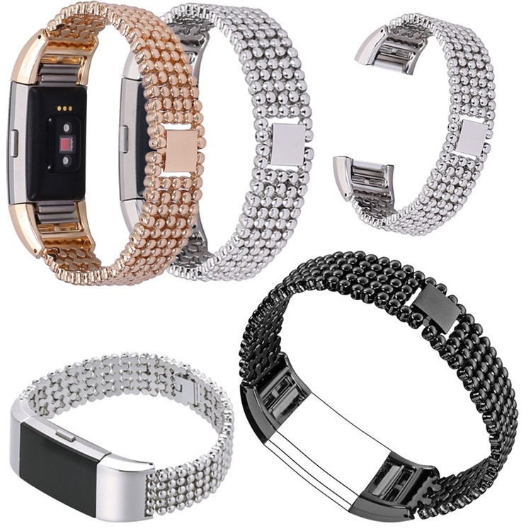 5 Beads Stainless Steel Watch Band Bracelet for Fitbit Charge 2 - Rose Gold Color-3