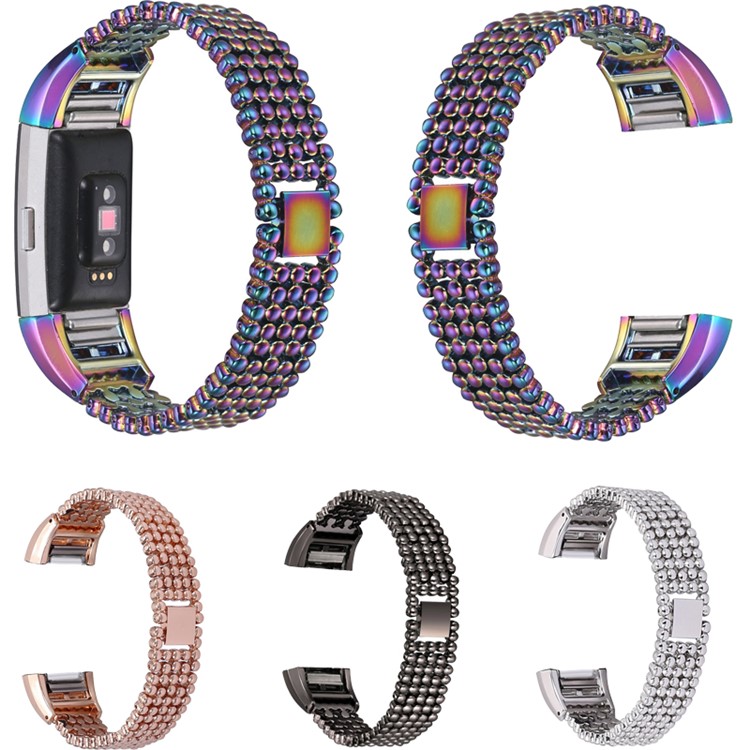 5 Beads Stainless Steel Watch Band Bracelet for Fitbit Charge 2 - Rose Gold Color-4