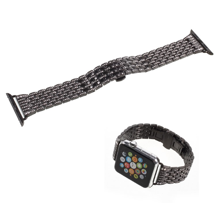 Electroplated Diamond Stainless Steel Watch Strap for Apple Watch Series 2 Series 1 42mm - Black-1