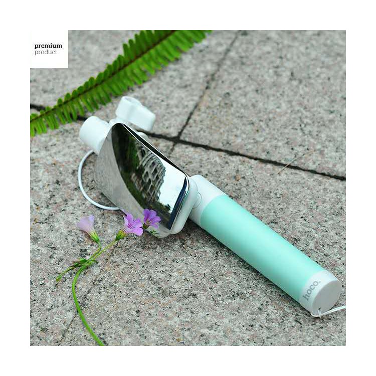 HOCO K2 3.5mm Wired Cable Control Selfie Stick Handheld Monopod with Mirror and Strap - Cyan-2