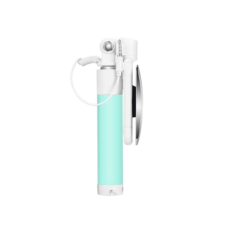 HOCO K2 3.5mm Wired Cable Control Selfie Stick Handheld Monopod with Mirror and Strap - Cyan-3