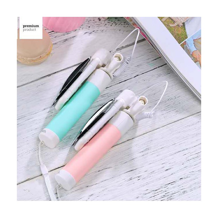 HOCO K2 3.5mm Wired Cable Control Selfie Stick Handheld Monopod with Mirror and Strap - Cyan-4