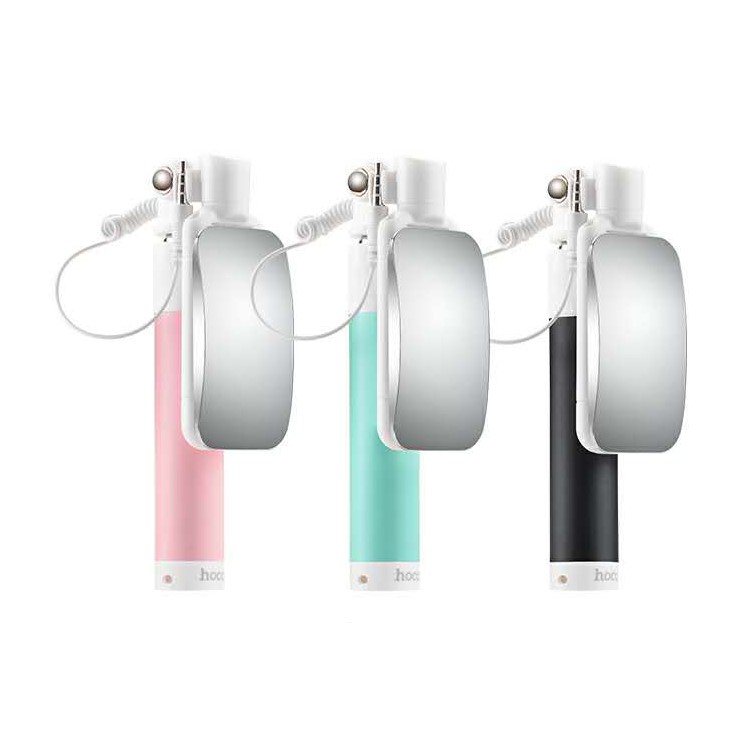 HOCO K2 3.5mm Wired Cable Control Selfie Stick Handheld Monopod with Mirror and Strap - Cyan-5