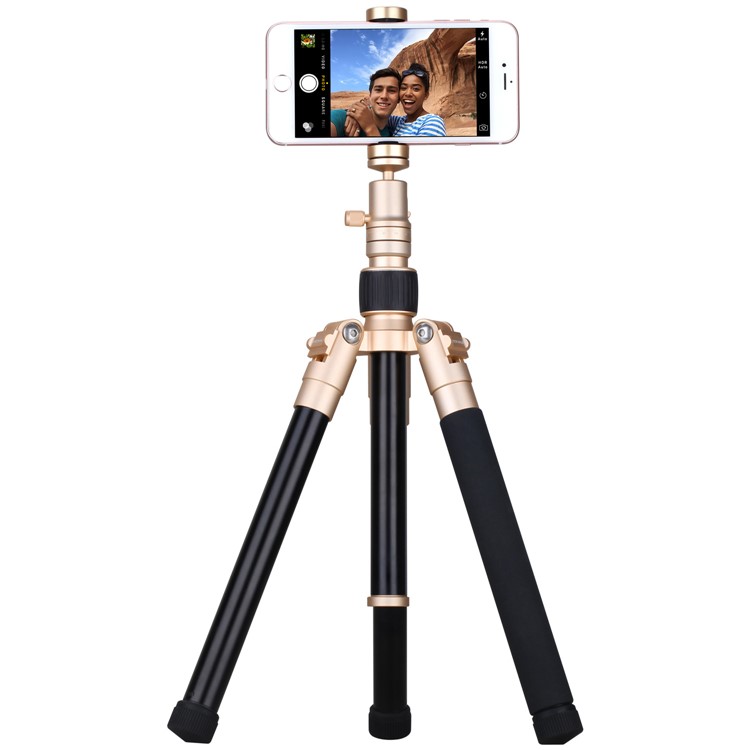 MOMAX Tripod Pro 6 Lightweight Camera Tripod Monopod Stand with Phone Grip + 360 Degree Ball Head - Gold Color-1
