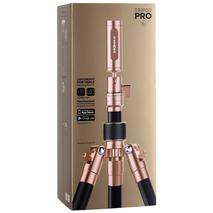 MOMAX Tripod Pro 6 Lightweight Camera Tripod Monopod Stand with Phone Grip + 360 Degree Ball Head - Gold Color-23
