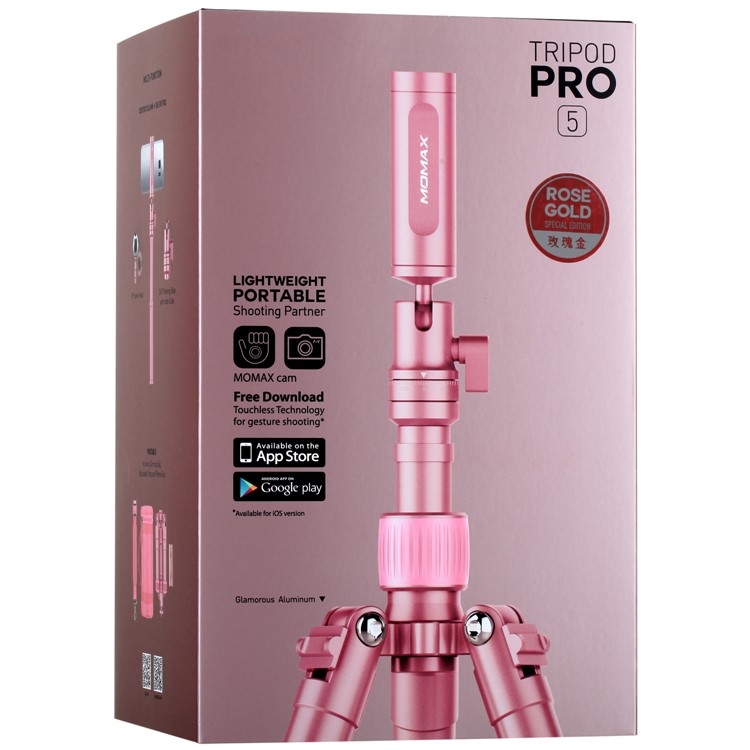 MOMAX Tripod Pro 5 Lightweight Aluminum Alloy Camera Tripod Monopod Stand for Phones and DSLR Cameras - Rose Gold Color-23