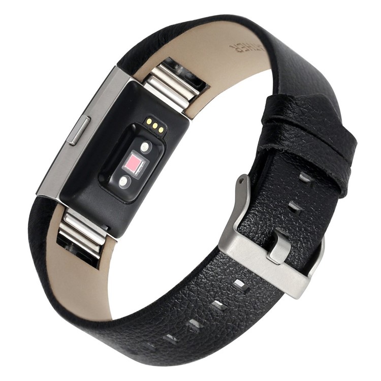 Genuine Leather Watch Band Strap for Fitbit Charge 2 - Black-3