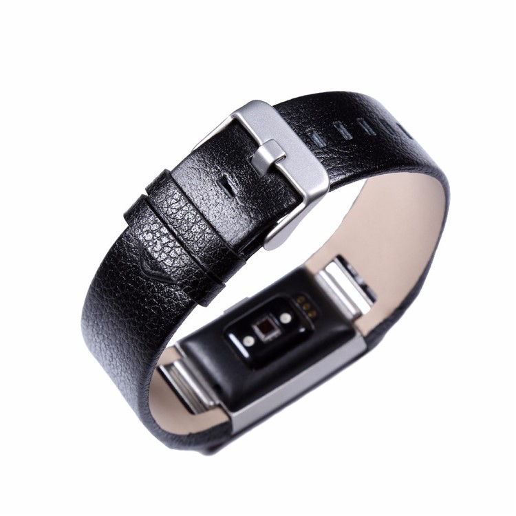 Genuine Leather Watch Band Strap for Fitbit Charge 2 - Black-6
