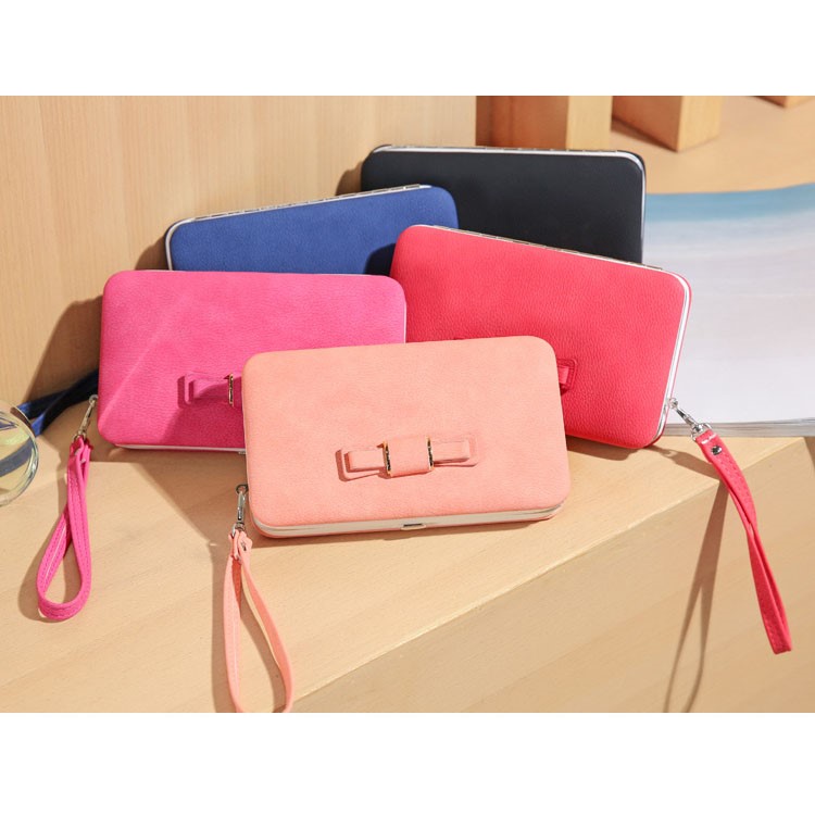 Women's Multi-functional Leather Wallet Handbag Card Holder Phone Holder Purse with Bow-Knot Decor - Black-4