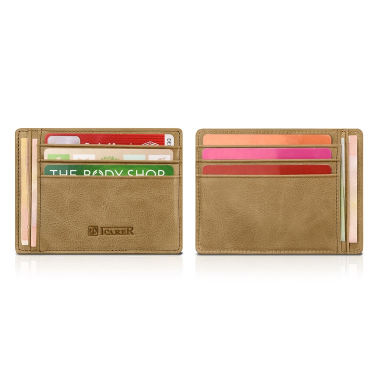ICARER Vintage Genuine Leather Double-sided Card Slots - Khaki-1