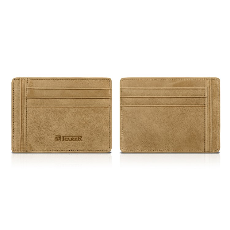 ICARER Vintage Genuine Leather Double-sided Card Slots - Khaki-10