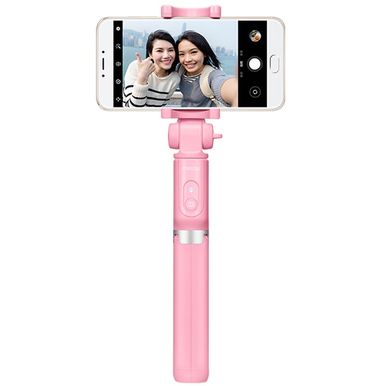MEIZU Foldable Tripod Monopod Selfie Stick with Bluetooth Shutter for iPhone Samsung - Pink-2