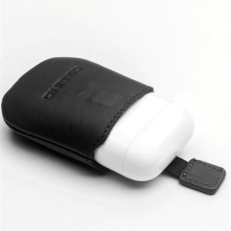 QIALINO Top-Layer Cowhide Leather Protective Cover Pouch for Apple Airpods Charging Case - Black-3