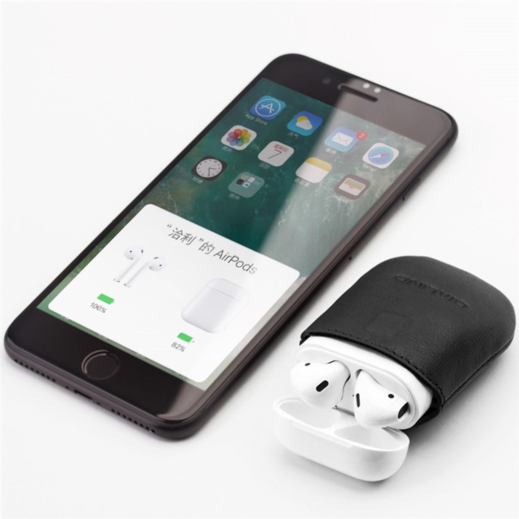QIALINO Top-Layer Cowhide Leather Protective Cover Pouch for Apple Airpods Charging Case - Black-4