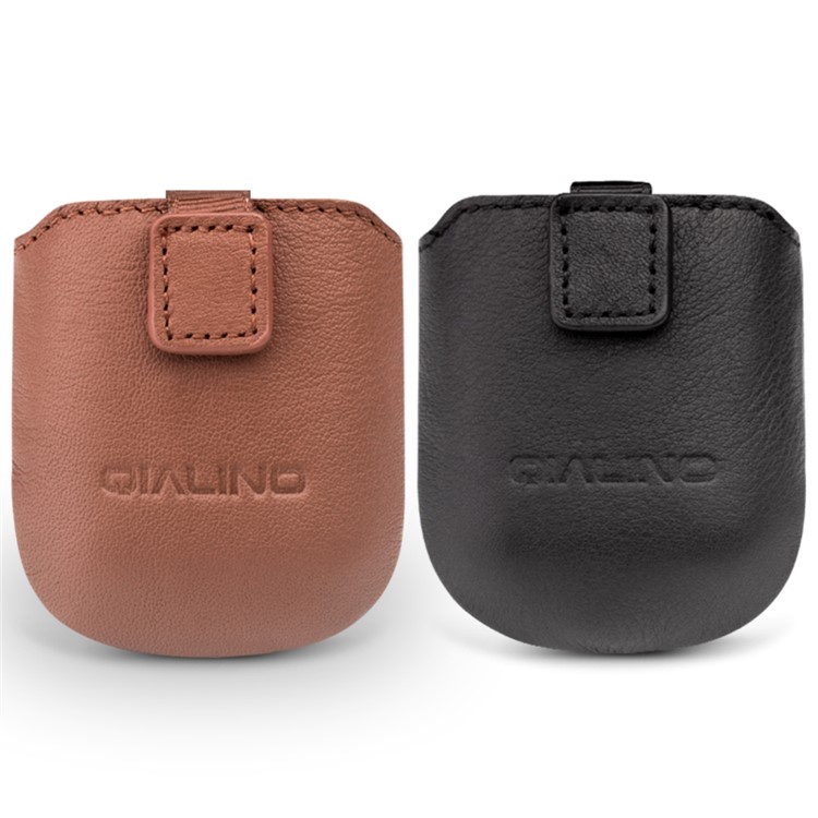 QIALINO Top-Layer Cowhide Leather Protective Cover Pouch for Apple Airpods Charging Case - Black-6