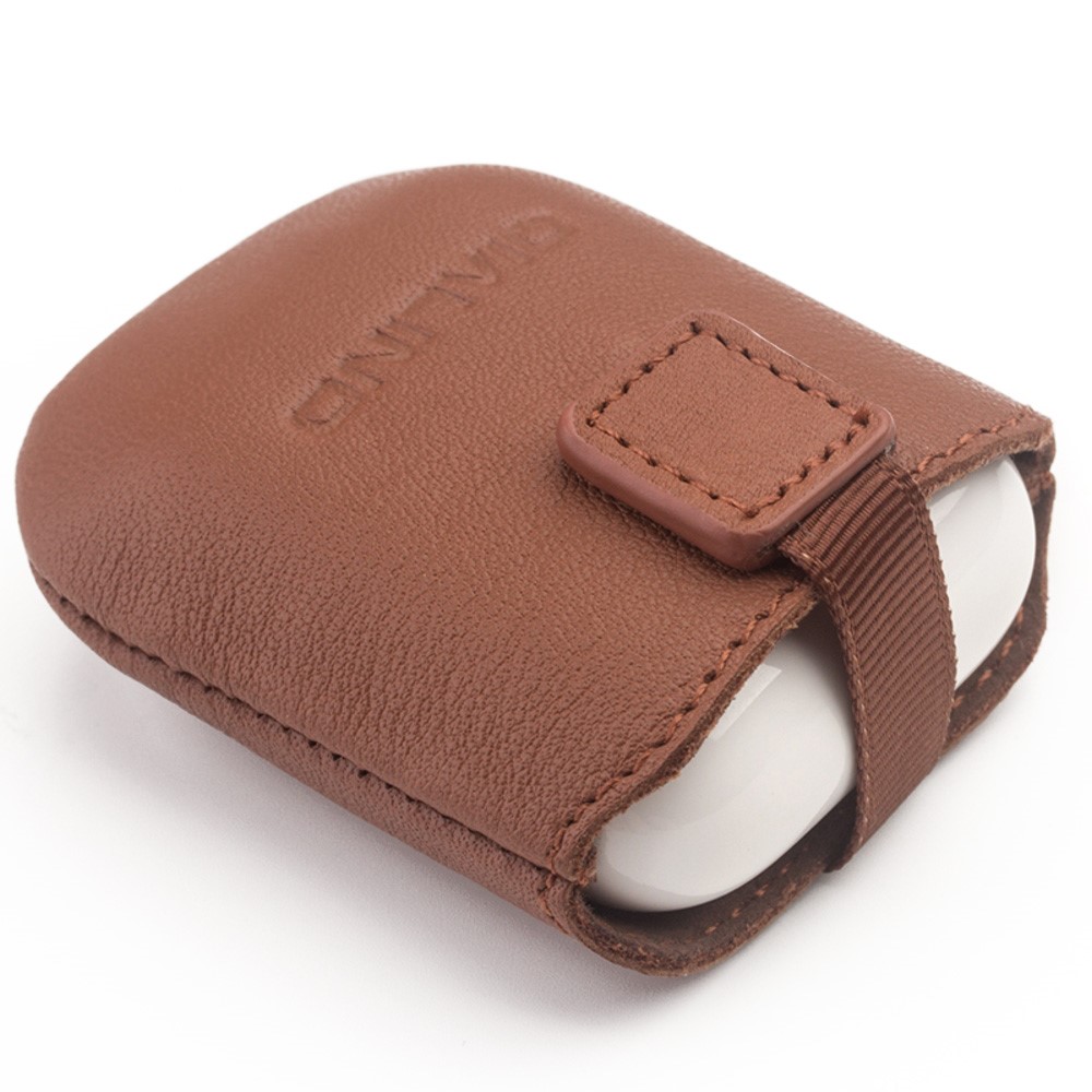 QIALINO Top-Layer Cowhide Leather Protective Pouch Bag for Apple Airpods Charging Case - Brown-2