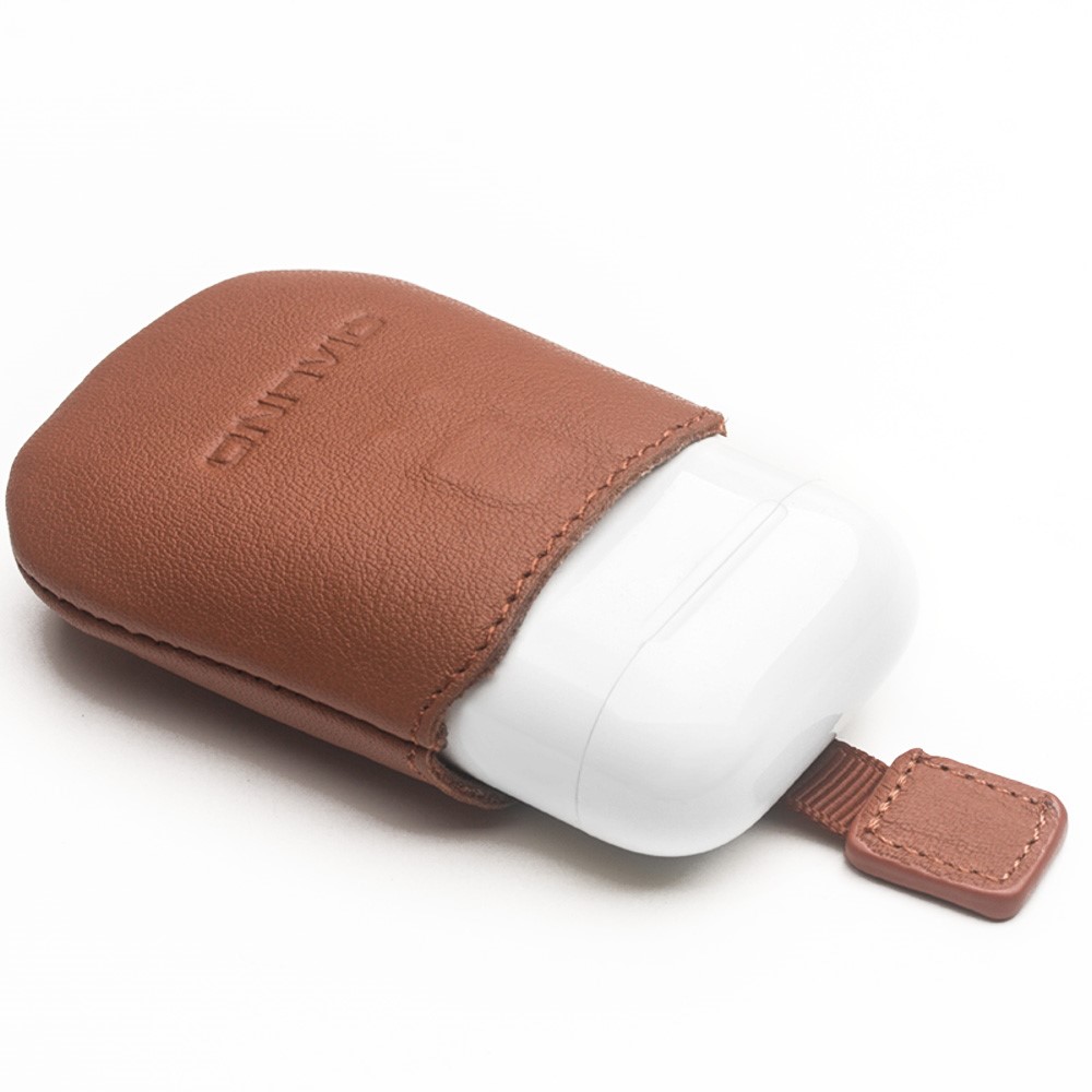 QIALINO Top-Layer Cowhide Leather Protective Pouch Bag for Apple Airpods Charging Case - Brown-3