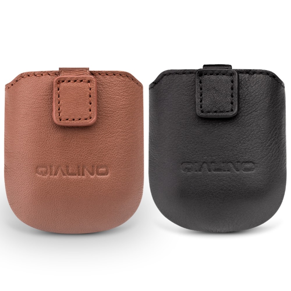 QIALINO Top-Layer Cowhide Leather Protective Pouch Bag for Apple Airpods Charging Case - Brown-9
