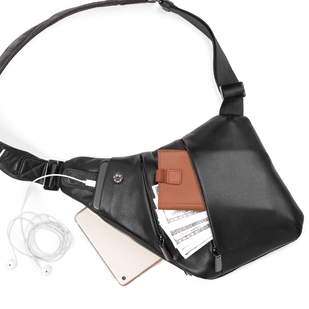 QIALINO Multipurpose Top Layer Cowhide Leather Anti Theft Crossbody Bag Casual Outdoor Travel Sling Bag-4