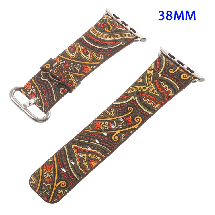 For Apple Watch Series 1 Series 2 38mm Ethnic Pattern PU Leather Buckle Replacement Watchband - Brown-1