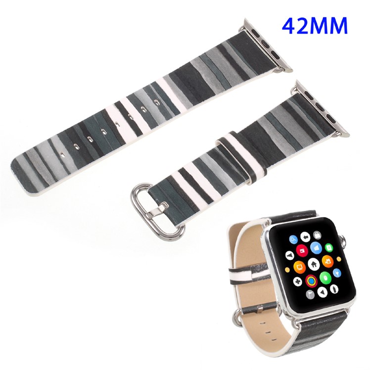 Stripe Style Leather Watch Band for Apple Watch Series 2 Series 1 42mm - Grey-1
