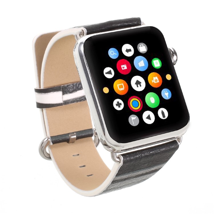 Stripe Style Leather Watch Band for Apple Watch Series 2 Series 1 42mm - Grey-7