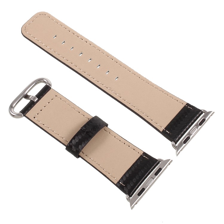 For Apple Watch Series 2 Series 1 38mm Carbon Fiber Texture Leather Watch Wrist Strap - Black-2