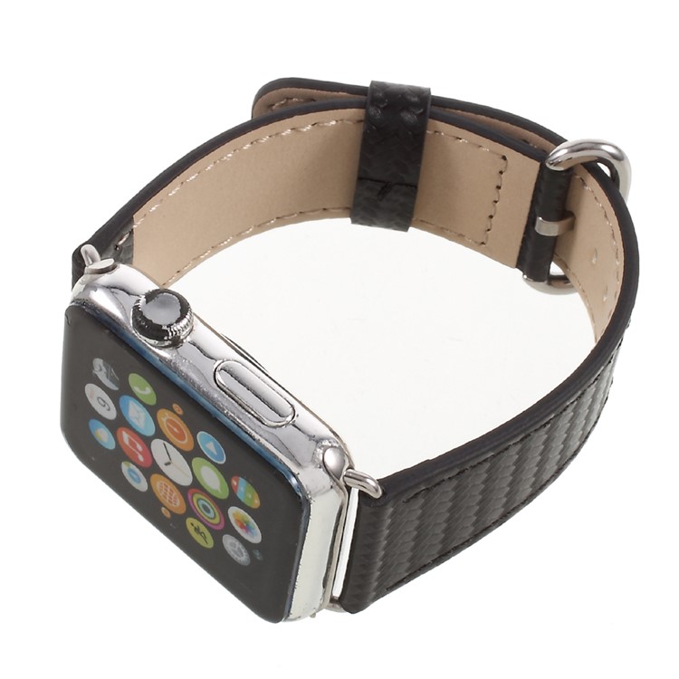 For Apple Watch Series 2 Series 1 38mm Carbon Fiber Texture Leather Watch Wrist Strap - Black-5