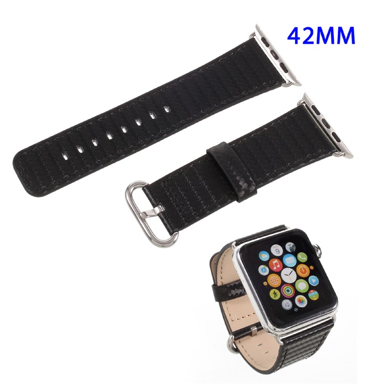 Carbon Fiber Texture Leather Watch Wrist Strap for Apple Watch Series 2 Series 1 42mm - Black-1