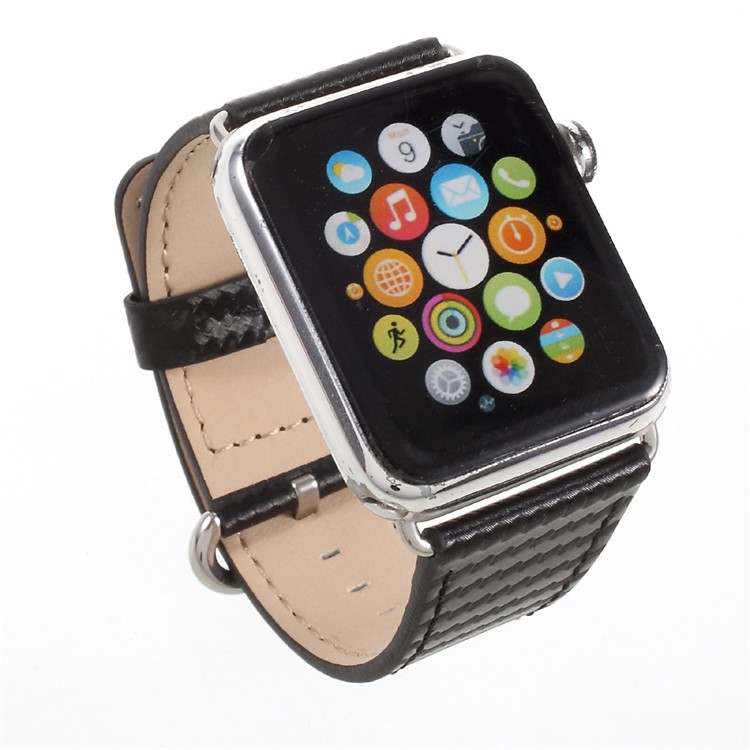 Carbon Fiber Texture Leather Watch Wrist Strap for Apple Watch Series 2 Series 1 42mm - Black-4