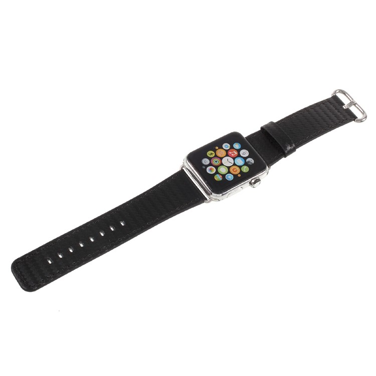 Carbon Fiber Texture Leather Watch Wrist Strap for Apple Watch Series 2 Series 1 42mm - Black-7