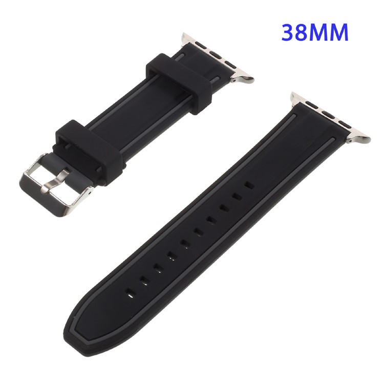 38 mm Bi-color Imprinted Silicone Replacement Watch Band for Apple Watch - Black / Grey-1
