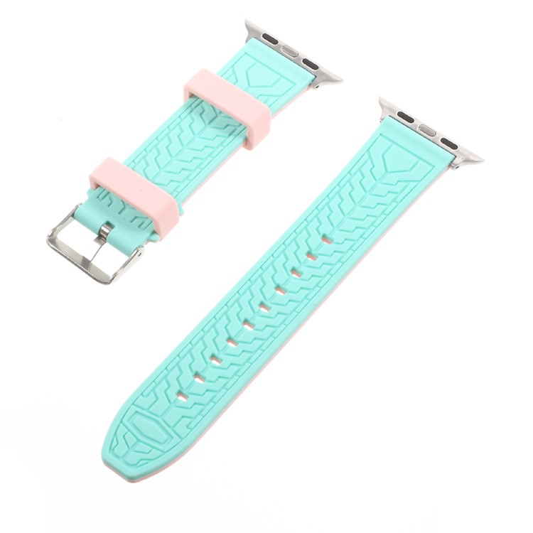 For 38mm Apple Watch Series 3 Series 2 Series 1 Bi-color Imprinted Silicone Replace Watch Band - Pink / Cyan-2