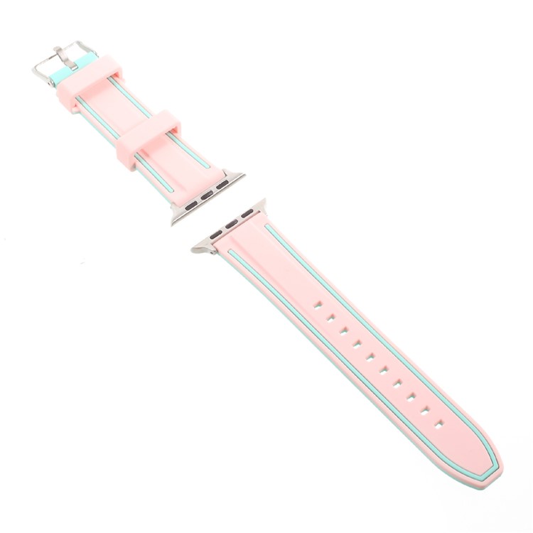 For 38mm Apple Watch Series 3 Series 2 Series 1 Bi-color Imprinted Silicone Replace Watch Band - Pink / Cyan-3