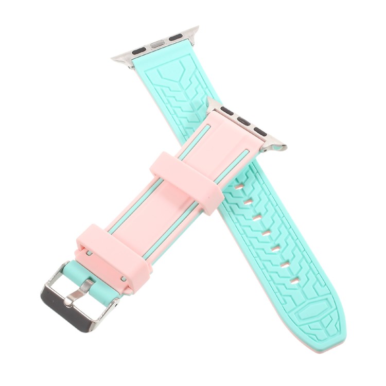For 38mm Apple Watch Series 3 Series 2 Series 1 Bi-color Imprinted Silicone Replace Watch Band - Pink / Cyan-4