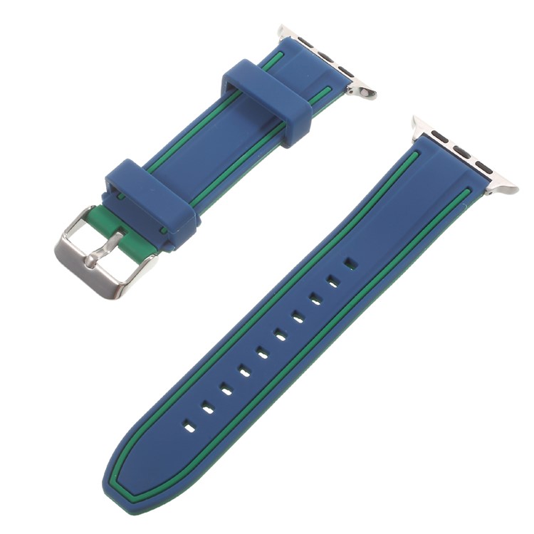 Bi-color Imprinted Silicone Replacement Watch Wrist Strap for Apple Watch Series 3 Series 2 Series 1 38mm - Blue / Green-1