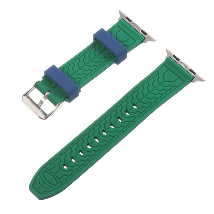 Bi-color Imprinted Silicone Replacement Watch Wrist Strap for Apple Watch Series 3 Series 2 Series 1 38mm - Blue / Green-2