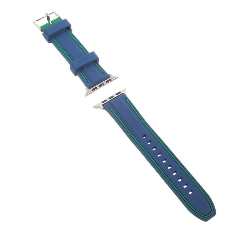 Bi-color Imprinted Silicone Replacement Watch Wrist Strap for Apple Watch Series 3 Series 2 Series 1 38mm - Blue / Green-3
