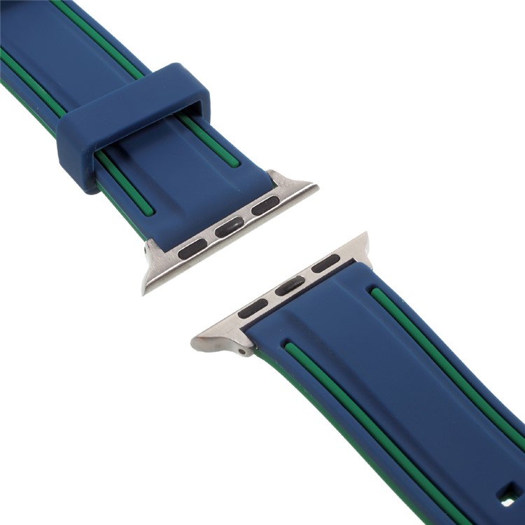 Bi-color Imprinted Silicone Replacement Watch Wrist Strap for Apple Watch Series 3 Series 2 Series 1 38mm - Blue / Green-4