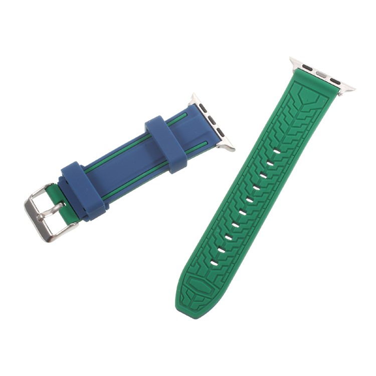 Bi-color Imprinted Silicone Replacement Watch Wrist Strap for Apple Watch Series 3 Series 2 Series 1 38mm - Blue / Green-5