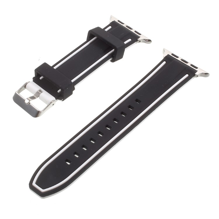 Two-tone Soft Silicone Imprint Watch Wristband for Apple Watch Series 2 Series 1 42mm - Black and White-1
