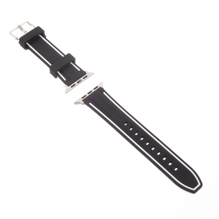 Two-tone Soft Silicone Imprint Watch Wristband for Apple Watch Series 2 Series 1 42mm - Black and White-3