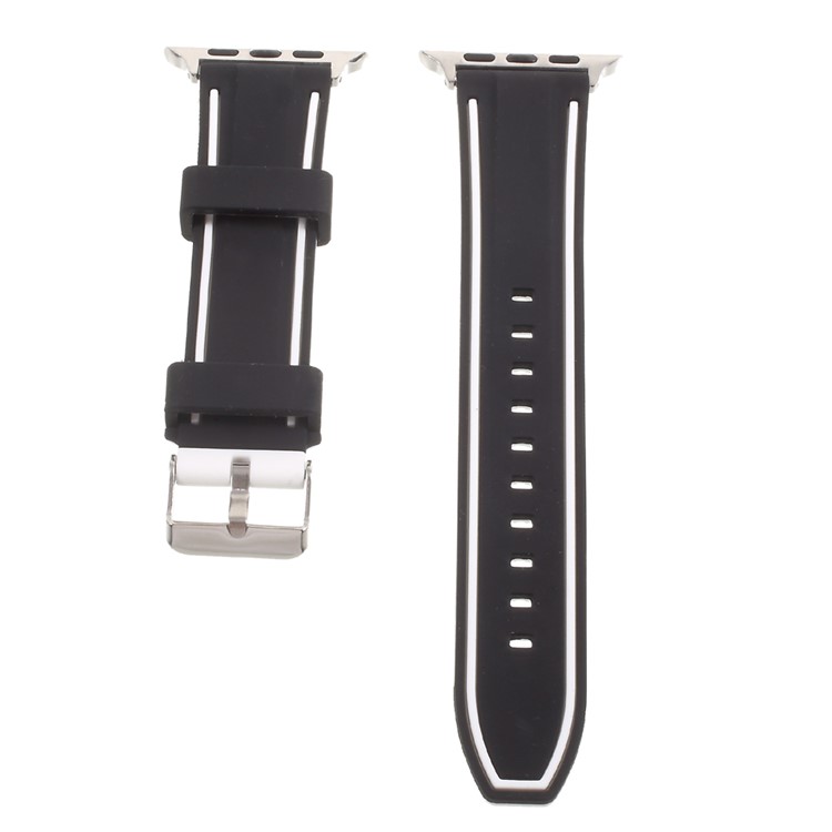 Two-tone Soft Silicone Imprint Watch Wristband for Apple Watch Series 2 Series 1 42mm - Black and White-4