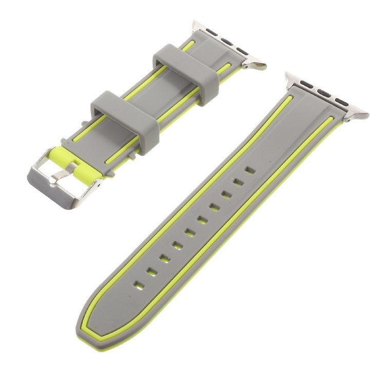 Bi-color Soft Silicone Imprint Watch Band Strap for Apple Watch Series 2 Series 1 42mm - Grey and Green-1